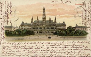 Cartolina raffigurante il municipio di Vienna da Austrian School