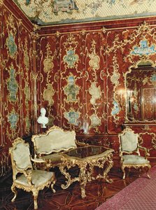 La Sala dei Milioni rivestita di legno di fico intarsiato con miniature persiane e decorata con ornamenti dorati, Schloss Schönbrunn, Vienna
