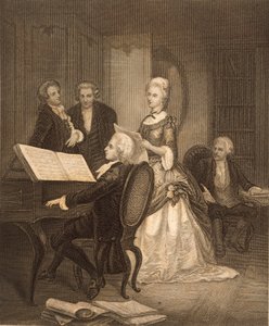Wolfgang Amadeus Mozart accompagna Caterina Maddalena Giuseppa (incisione) da Austrian School