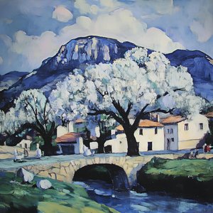 Paesaggio di un villaggio in fiore da Avanesova Elena