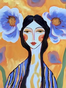 Donna boho con fiori blu da Avanesova Elena