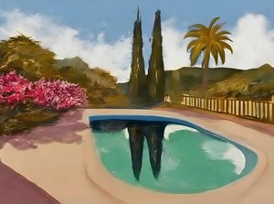 Riflessi sulla piscina di cipressi