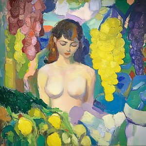 Donna serena con frutta da Avanesova Elena