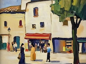 Una vivace scena di strada europea
