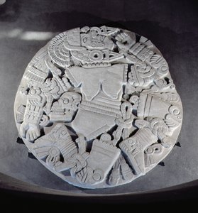 Scultura dello smembramento della dea della luna Coyolxauhqui, trovata ai piedi della piramide gemella a Tenochtitlan, Periodo Postclassico Tardo (1300-1521) da Aztec