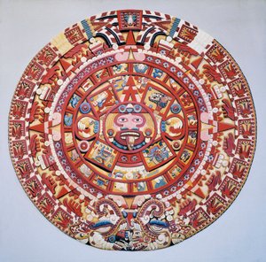 Civiltà precolombiana: il calendario azteco (Pietra del Sole): disco che rappresenta il calendario azteco e la cosmogonia (Tonalpohualli)