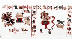 Il dio azteco Cihuacohuatl rappresentato in un manoscritto geroglifico, pittogrammi da Aztec Aztec