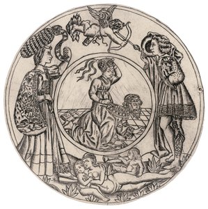 Aristotele e Fillide, circondati da un giovane uomo e una donna con Eros, e una donna nuda reclinata con due bambini, seconda metà del XV secolo da Baccio (circle of) Baldini