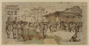 Piazza del mercato a Firenze, con figure