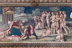 Deucalione e Pirra lanciano pietre da Baldassarre Peruzzi