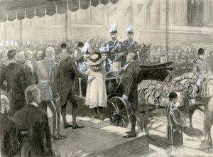 Re Edoardo VII e la Regina Alessandra - Stand del Consiglio della Contea di Londra a Trafalgar Square, 24 ottobre 1902 da Balliol (after) Salmon