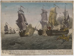 Combattimento Memorabile tra il Pearson e Paul Jones, c.1780 (incisione) da Balthasar Friedrich Leizelt