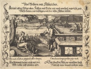 Von Weihern und Fischteichen, illustrazione da Petrarca, Glück und Unglück Spiegel, figur..., 1652 da Balthasar Schwan