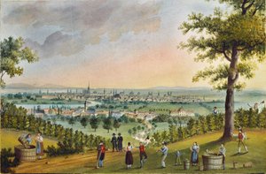 Festa della vendemmia nei vigneti sopra Heiligenstadt, con vista su Vienna ... (gouache)