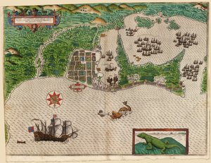 Cartagena, da Drakes West Indian Voyage 1585 - 86, pub. 1589 da Baptista Boazio