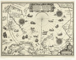 Mappa dei paesi intorno al Circolo Polare Artico con i tre viaggi degli olandesi nel 1598