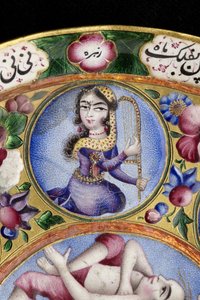 Ciotola con coperchio, piattino e cucchiaio con decorazione astrologica, inizio XIX secolo