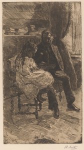 Interno con un uomo e una ragazza che leggono insieme un libro da Barbara Elisabeth van Houten (signed by artist)
