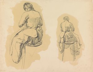 Due studi di una donna, vista di schiena seduta su uno sgabello da Barbara Elisabeth van Houten