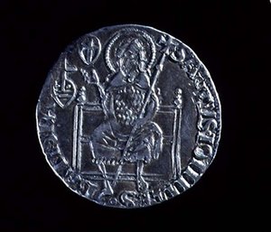 Rovescio di un grande guelfo raffigurante San Giovanni Battista, coniato nel 1376