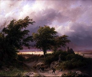 Paesaggio boschivo con vista lontana di Cleve da Barend Cornelis Koekkoek
