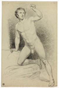 Nudo maschile accademico appoggiato alla piattaforma da Barend Cornelis Koekkoek