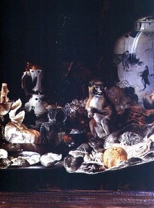 Natura morta esotica con scimmia e porcellana cinese da Barend or Bernardus van der Meer