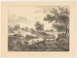 Paesaggio con case, ruscello e sentiero da Barentie Willem Dietz