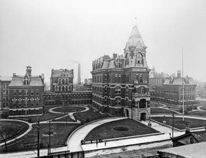 Cook County Hospital, c.1900, Chicago, Illinois, USA, c.1900 (foto in b/n) da Barnes and Crosby