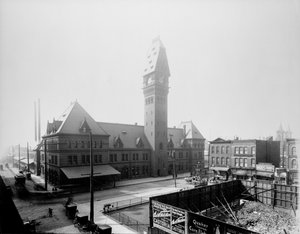 Stazione di Dearborn, Chicago, Illinois, USA, c.1883 da Barnes and Crosby