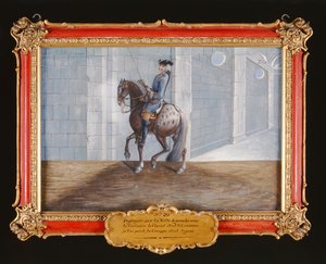 No. 20 Un cavallo grigio maculato della Scuola di Equitazione Spagnola eseguendo il passo di dressage Volte da Baron Reis Eisenberg