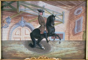 No. 36 Un cavallo baio della Scuola di Equitazione Spagnola che esegue una pirouette vicino al suolo da Baron Reis Eisenberg