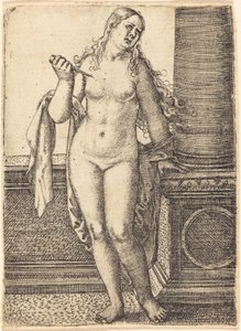 Lucrezia in piedi a una colonna