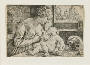 Madre e Bambino con Teschio e Clessidra, c. 1528-1530 da Barthel Beham