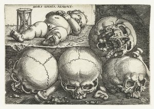 Bambino dormiente con clessidra e quattro teschi (Mors Omnia Aeqvat) da Barthel Beham