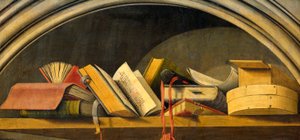 Natura morta con libri in una nicchia