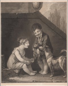 Due bambini con cani da Barthélémy Joseph Fulcran Roger