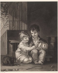 Due bambini con conigli