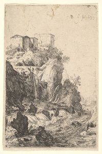 Cascate vicino a Ponte della Trave, con edifici su uno sperone roccioso sopra, dalla serie, 1639