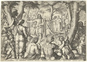 San Giovanni Battista predica a un gruppo di persone da Bartholomeus Willemsz. Dolendo