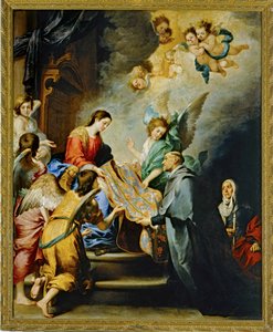 La discesa della Vergine Maria per premiare la scrittura di San Ildefonso di Toledo... (dipinto su tela)
