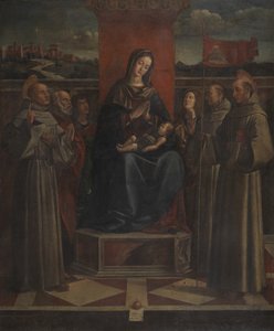 Vergine e Bambino in trono con sei santi, c.1500 da Bartolomeo (attr. to) Montagna