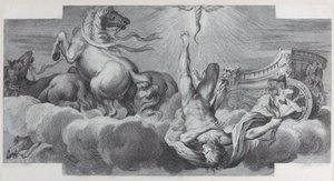 Auriga, il cocchiere, cade dal carro al centro, con tre cavalli a l..., 1756 da Bartolomeo Crivellari, Gabriel Söderling