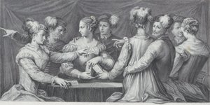Un gruppo di persone elegantemente vestite che giocano a carte, 1740-68 da Bartolomeo Crivellari