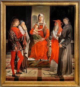 Madonna in trono con Gesù Bambino tra i Santi Ansano, Antonio il Grande, Girolamo e Francesco da Bartolomeo Montagna