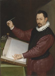 Ritratto di uno scriba in doppietto rosso e gorgiera bianca da Bartolomeo Passarotti