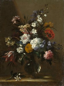 Un vaso di fiori su un tavolo, c.1660-1670