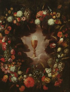 Calice circondato da fiori e frutti da Bartolomeo Perez