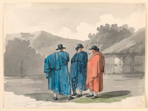 Un gruppo di tre contadini in un villaggio da Bartolomeo Pinelli