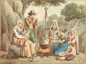 Una famiglia di contadini che cucina su un falò da Bartolomeo Pinelli